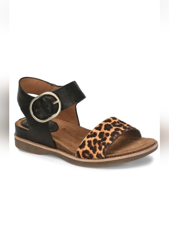 Sofft Shoes - Sofft Women’s Black Leather and Leopard Ankle Strap Sandal, SIZE 9